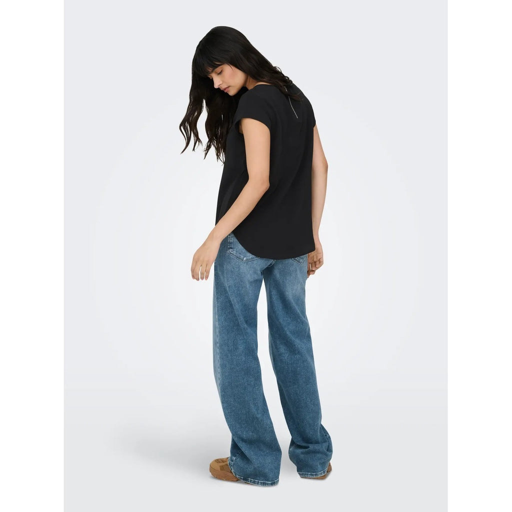Only Blusa Donna Nera Maniche Corte Scollo Tondo Primavera Estate