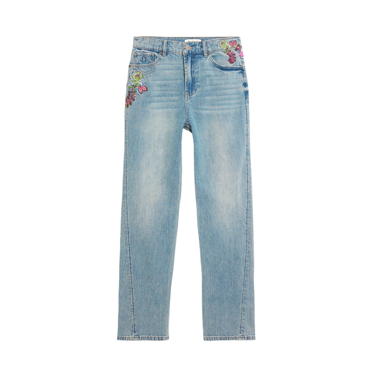 Jeans Donna Desigual Azzurro Fantasia Floreale Vita Media Zip