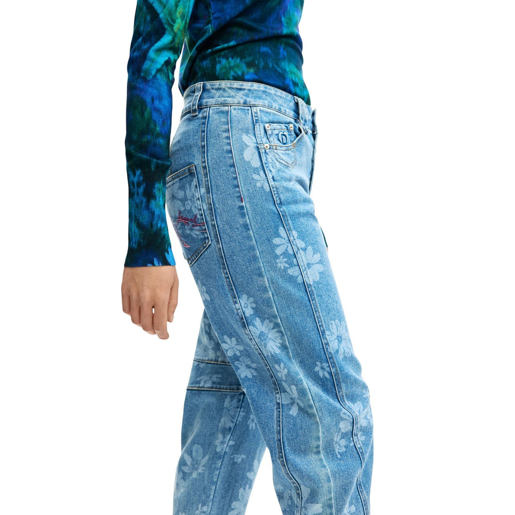 Desigual Jeans Donna Azzurri Con Fantasia Floreale Primavera Estate