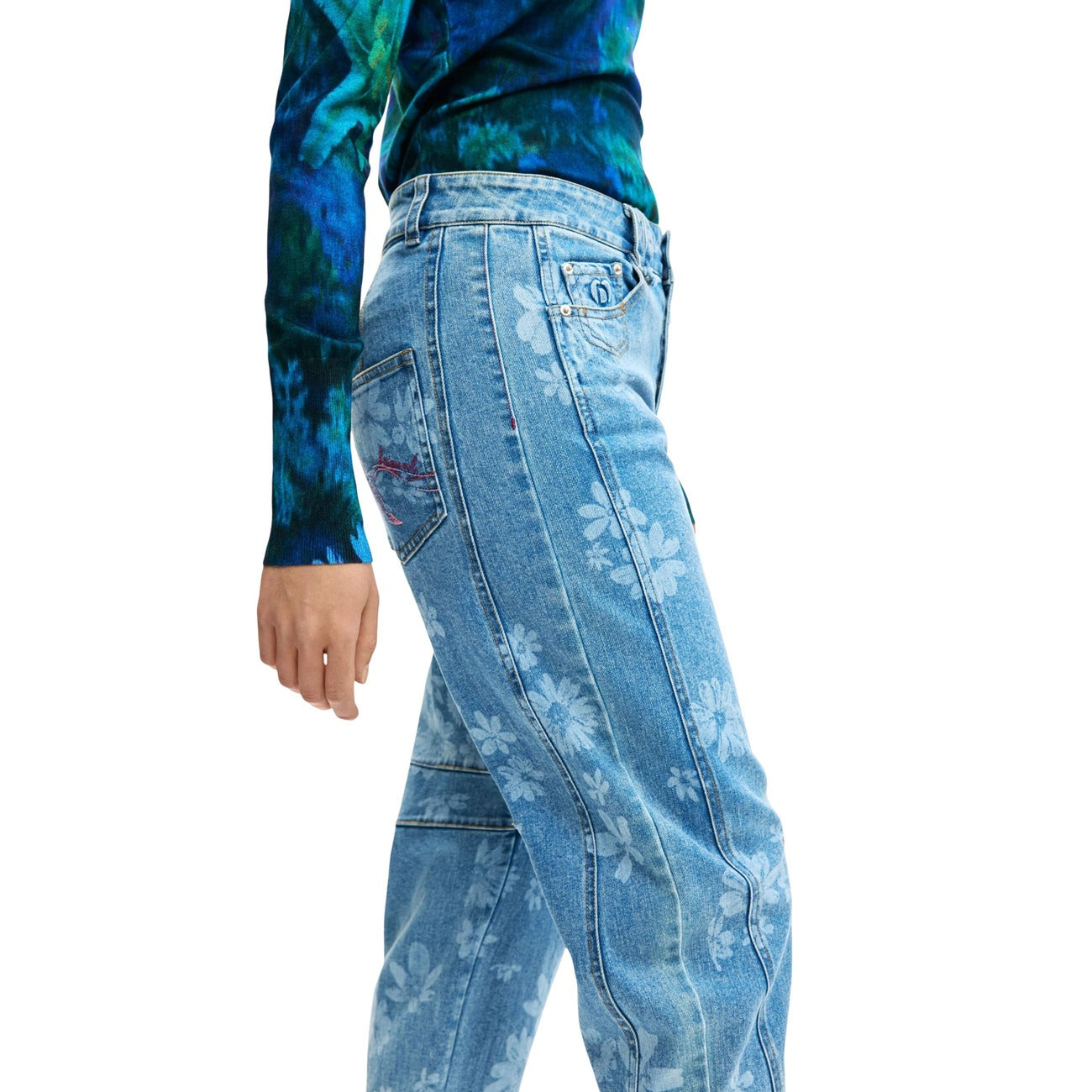 Desigual Jeans Donna Azzurri Con Fantasia Floreale Primavera Estate