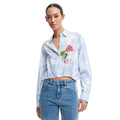 Desigual Camicia Donna Floreale Azzurro Cotone Puro Maniche Lunghe