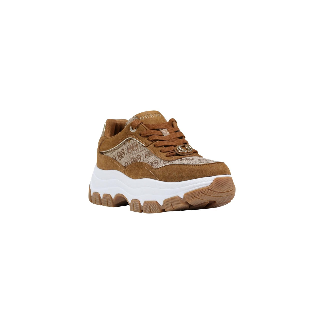 Guess Sneakers Donna Marrone Stampa Con Plateau Lacci Primavera Estate