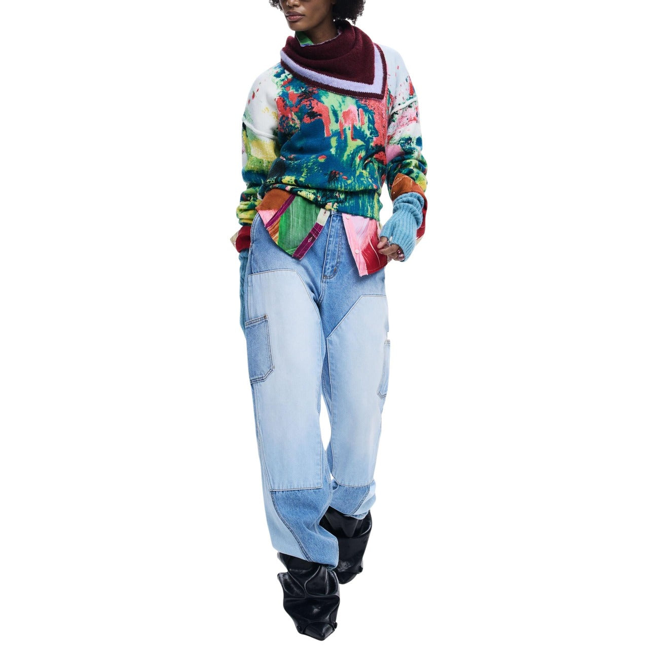 Desigual Maglia Donna Verde Stampa Maniche Lunghe Primavera Estate