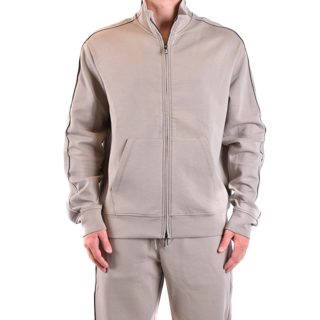 Emporio Armani Felpa Uomo Grigio Con Zip Collo Alto Tasche Autunno Inverno