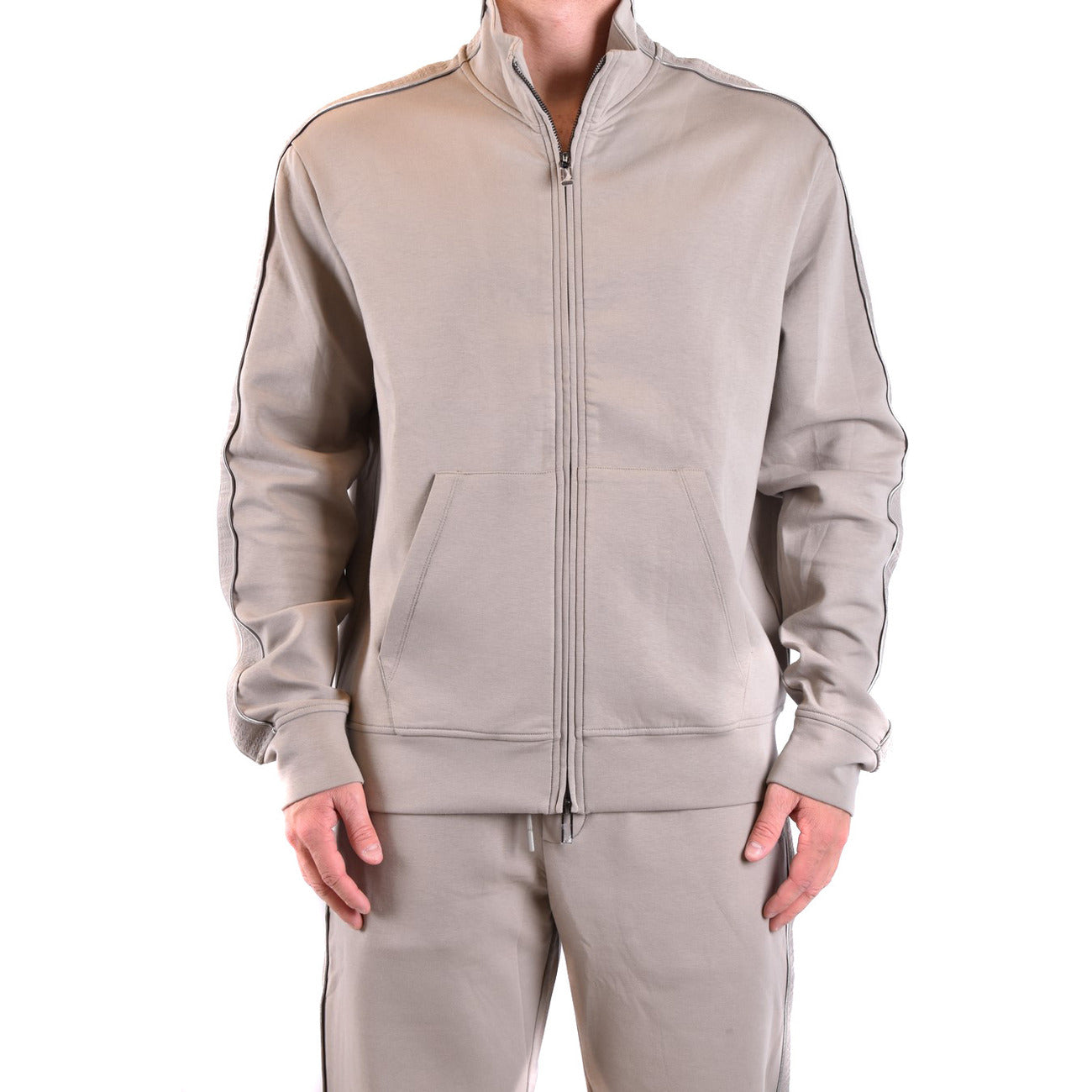 Emporio Armani Felpa Uomo Grigio Con Zip Collo Alto Tasche Autunno Inverno