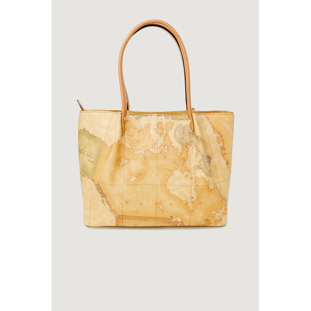Alviero Martini Prima Classe Borsa Donna Beige Stampa Con Chiusura Zip Rivestimento Pelle 45x40x5 cm