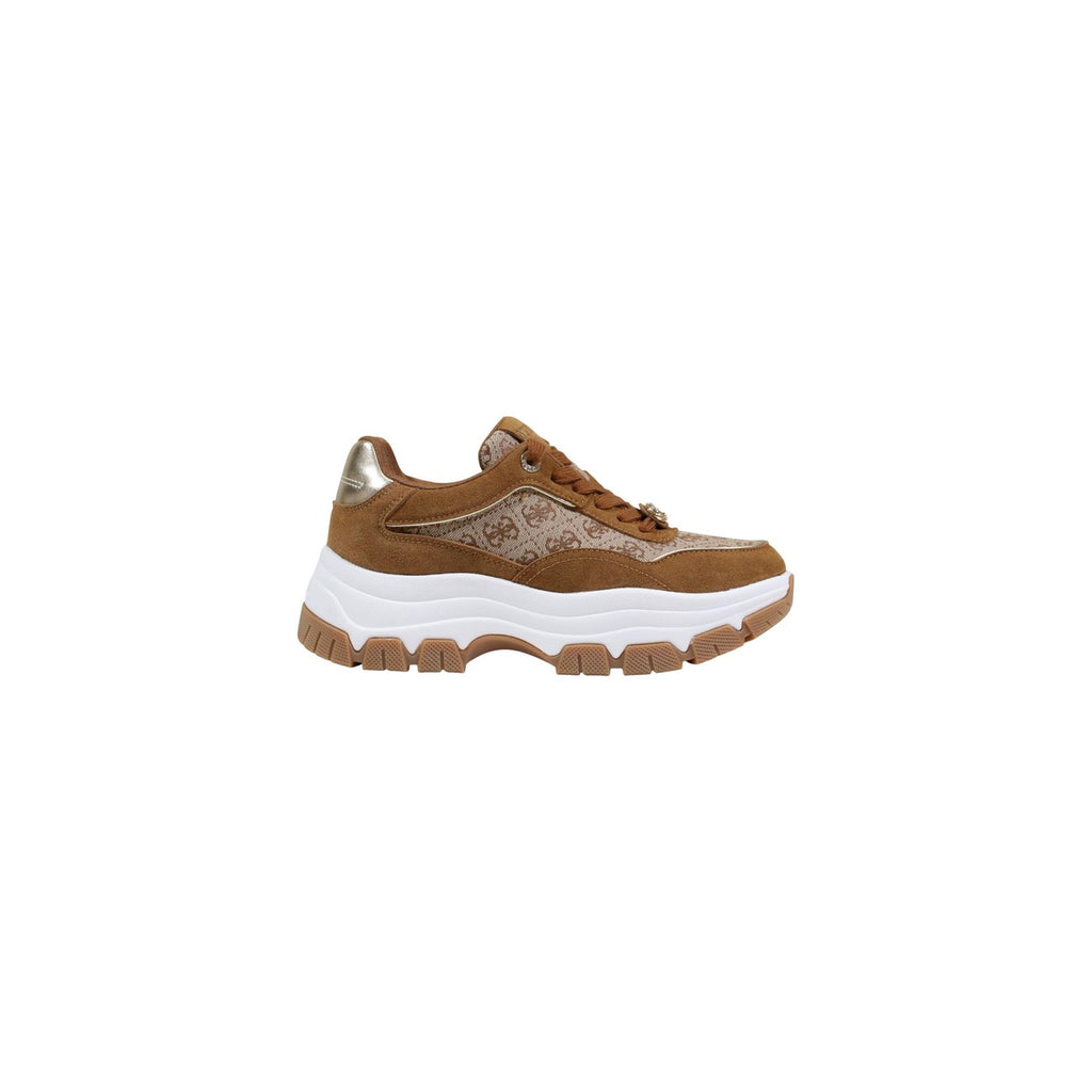 Guess Sneakers Donna Marrone Stampa Con Plateau Lacci Primavera Estate