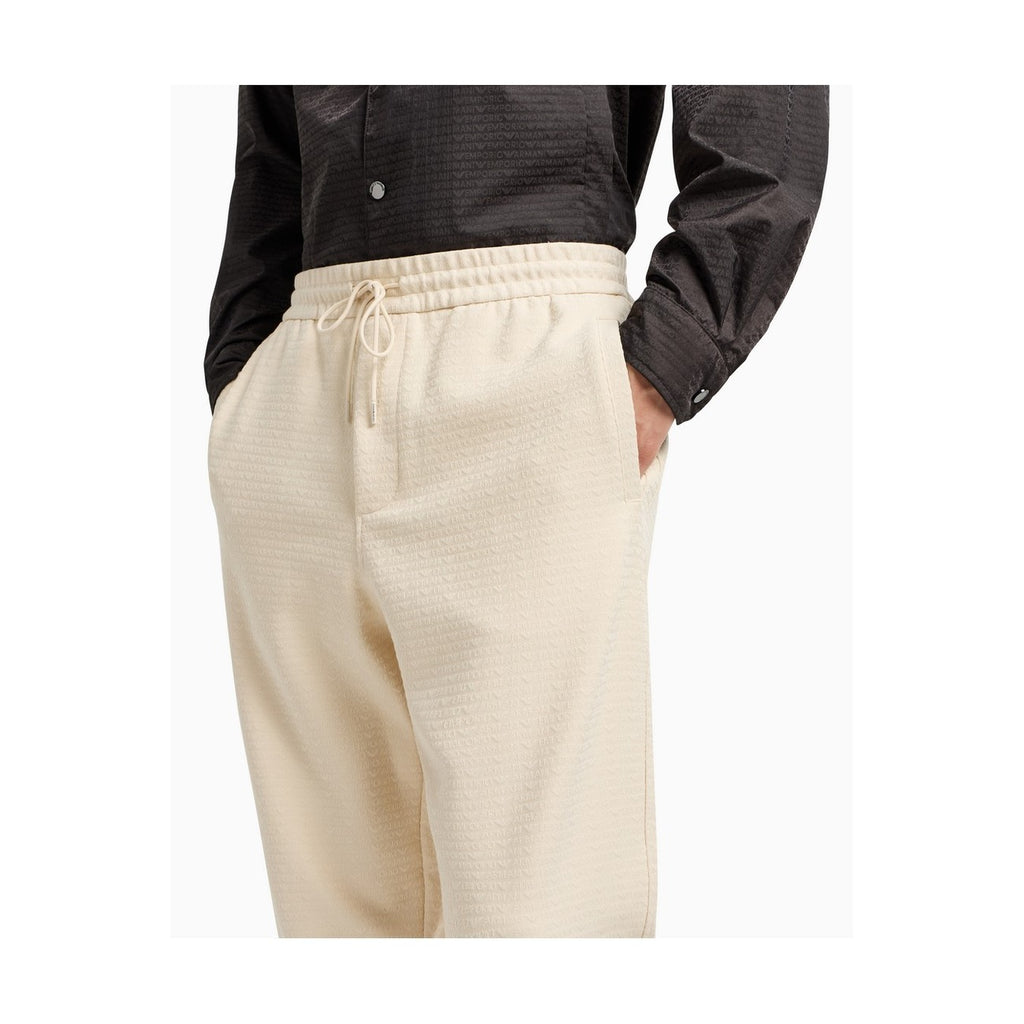 Emporio Armani Pantaloni Uomo Estate Bianchi Lacci Cotone Lyocell Elastan
