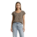 Only Blusa Donna Viscosa Marrone Maculata Maniche Corte Scollo Tondo