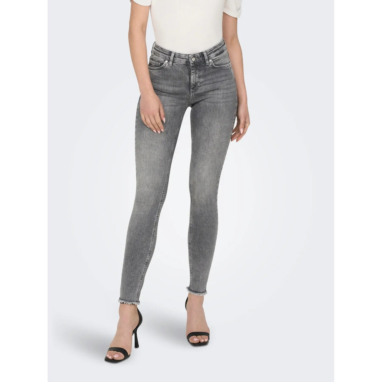 Only Jeans Donna Grigio Vita Alta Stretch Cotone Elastan