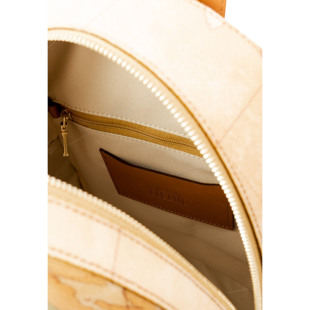 Alviero Martini Prima Classe Borsa Donna Beige In Pelle E Cotone Made In Italy Con Chiusura A Cerniera 28x25x11