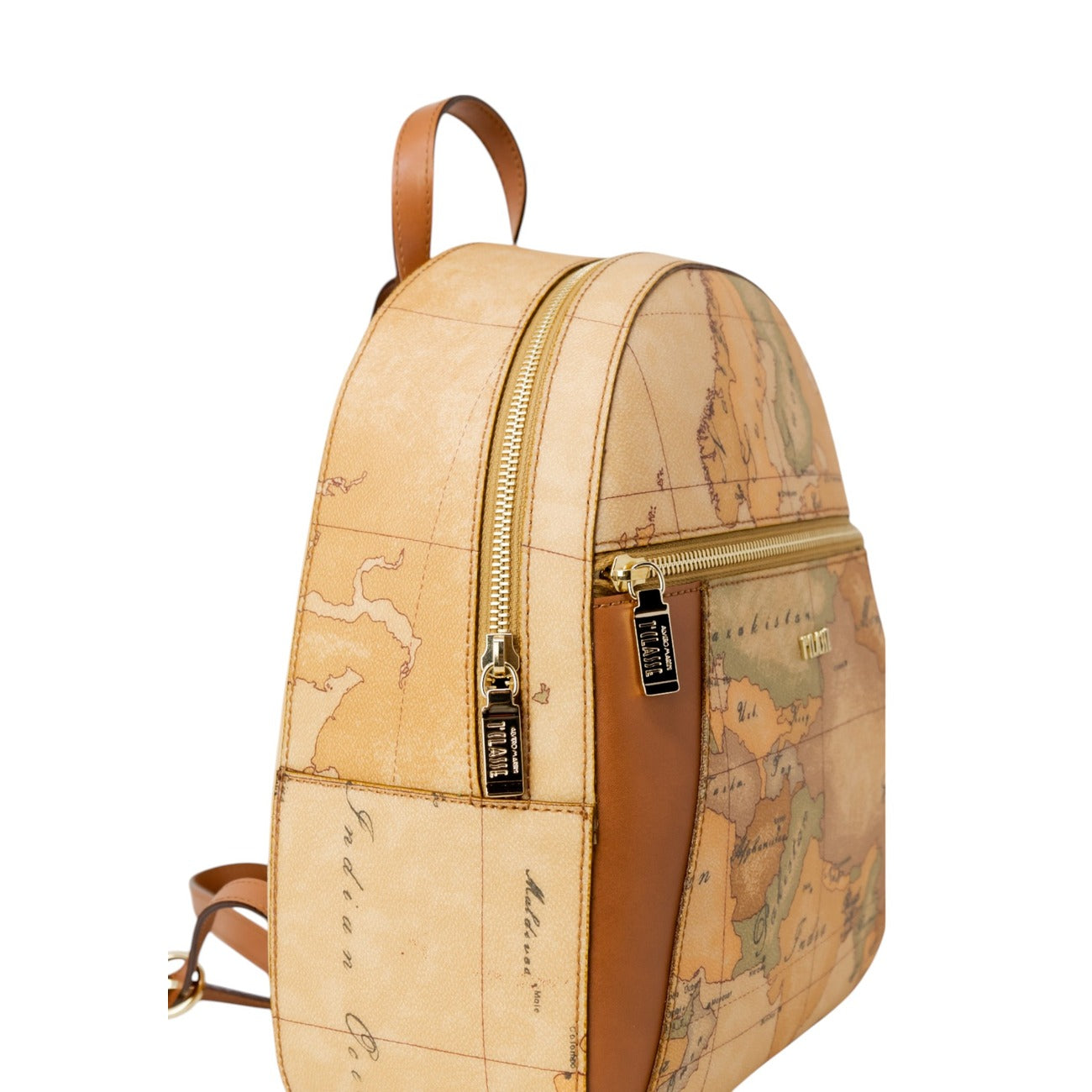 Alviero Martini Prima Classe Borsa Donna Beige In Pelle E Cotone Made In Italy Con Chiusura A Cerniera 28x25x11