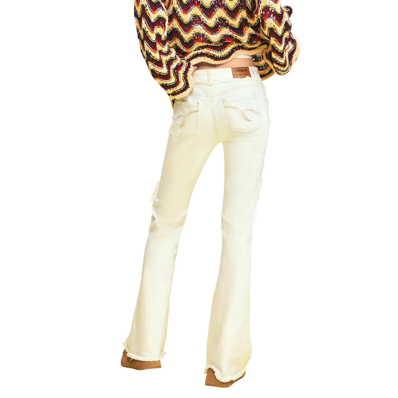 Jeans Donna Desigual Beige Primavera Estate 98 Cotone 2 Elastan
