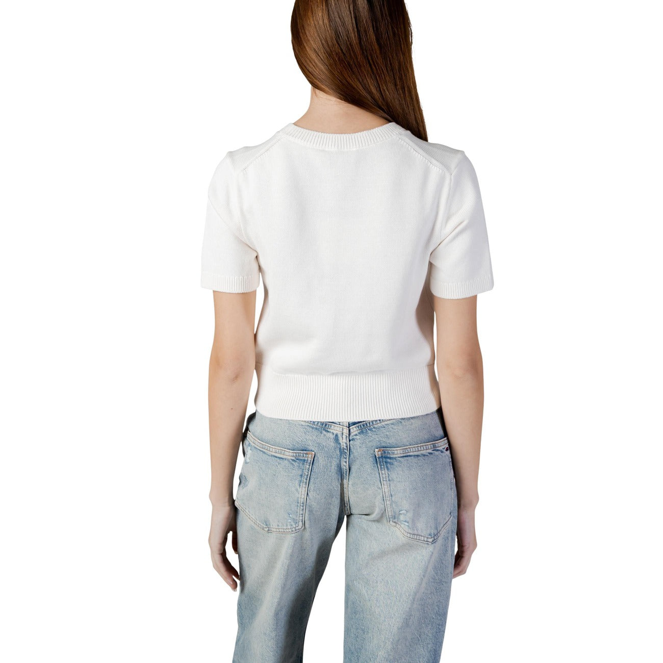 Calvin Klein Jeans Maglia Donna Cotone 100 Beige Maniche Corte Scollo Tondo
