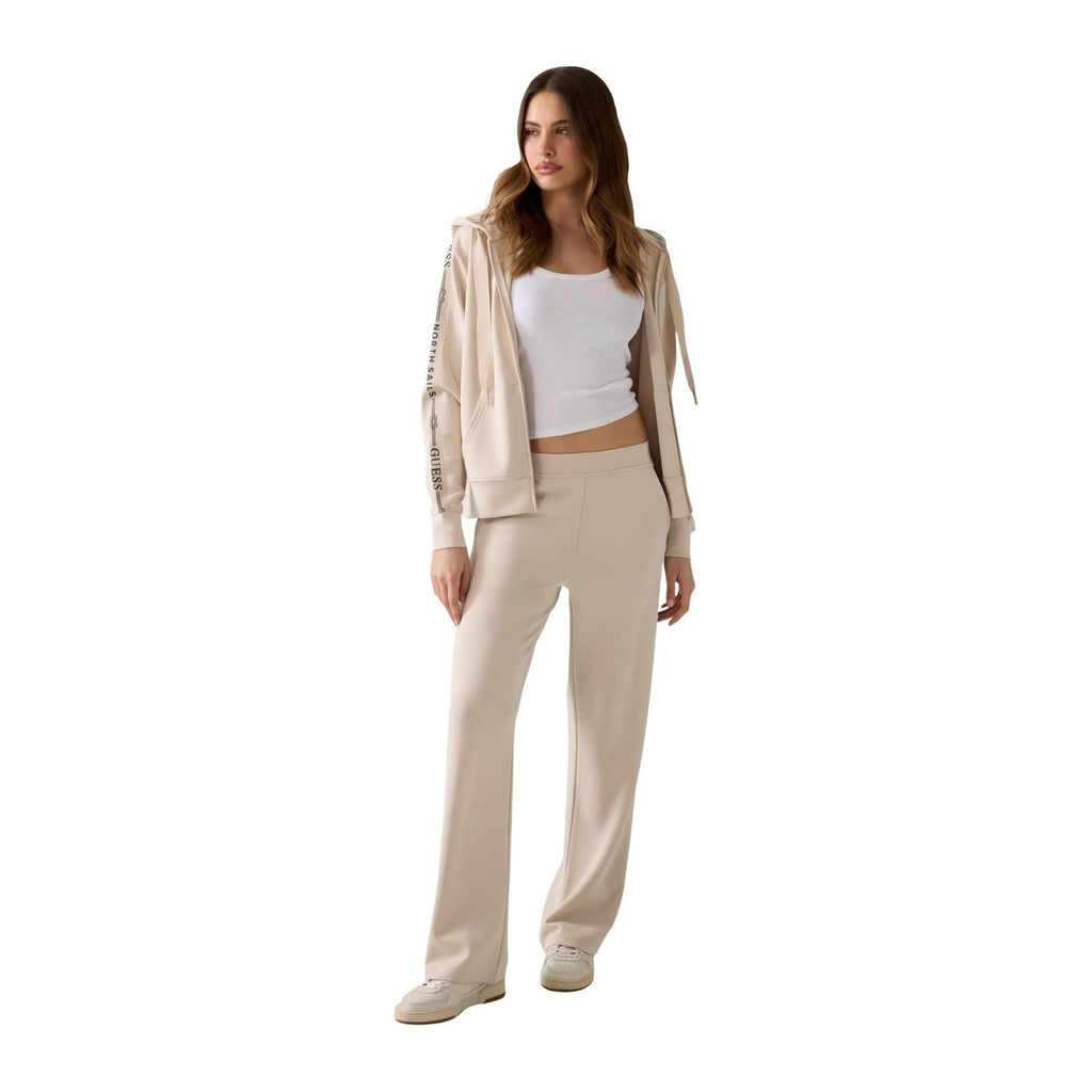 Guess Felpa Donna Con Zip Cappuccio Beige Primavera Estate