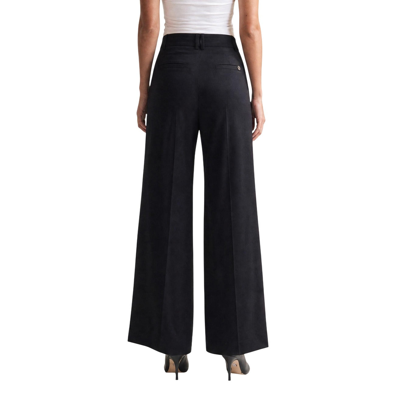 Guess Pantaloni Donna Wide Leg Bastienne Nero 100 Viscosa Primavera