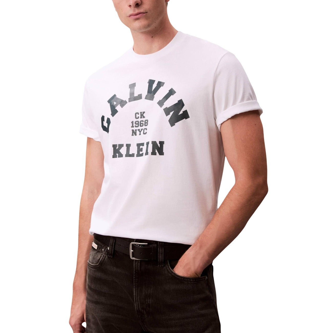 Calvin Klein Jeans T Shirt Uomo Cotone Bianco Stampa Girocollo