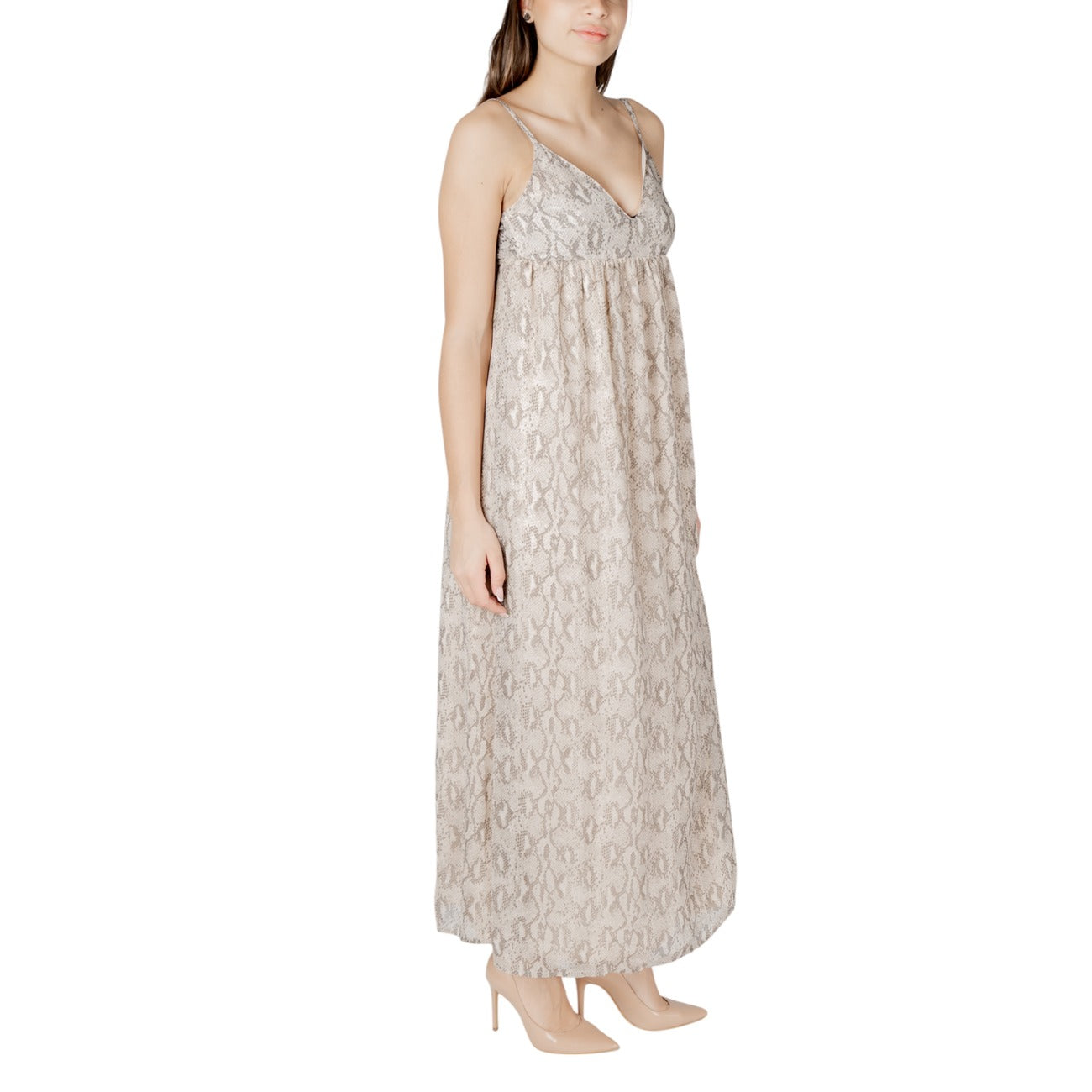 Only Abito Donna Beige Spalline Scollo A V Profondo Primavera Estate