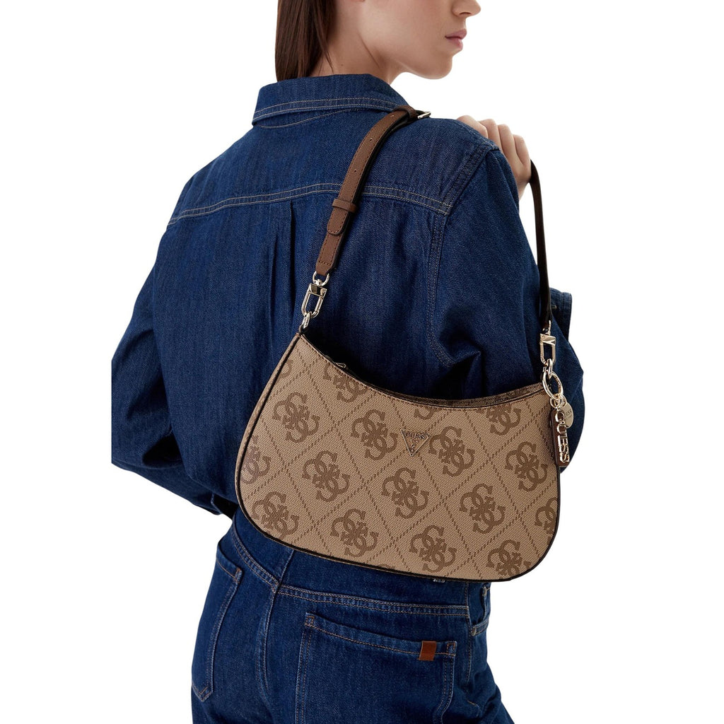 Guess Borsa Donna Noelle II Top Zip Shoulder Bag Marrone Stampa