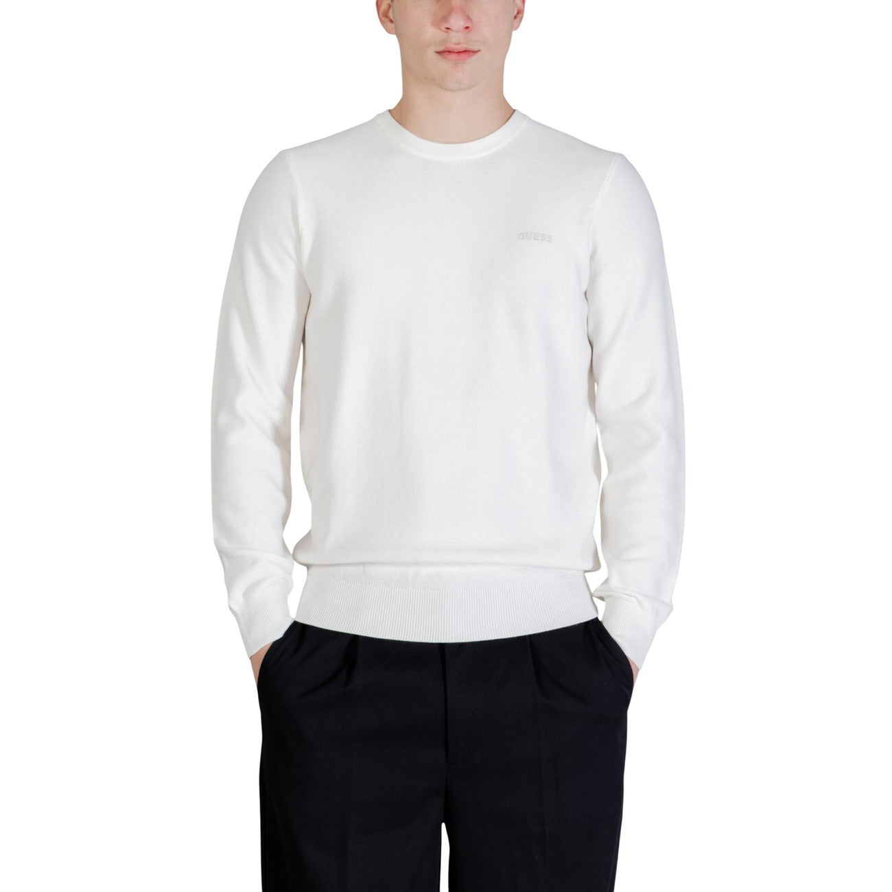 Guess Maglia Uomo Blu Maniche Lunghe Scollo Tondo Lyocell Piquet