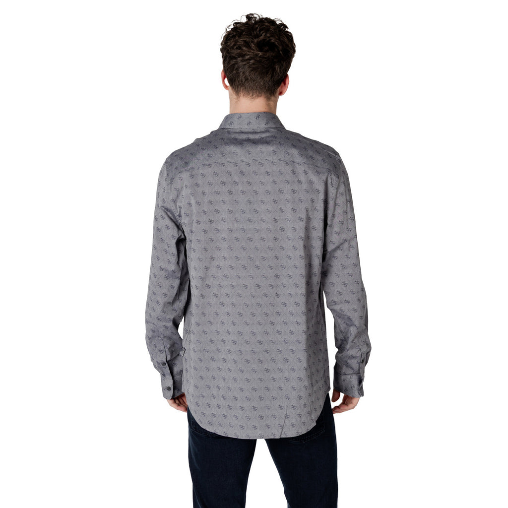 Guess Camicia Uomo Grigia Stampa Maniche Lunghe Colletto Classico
