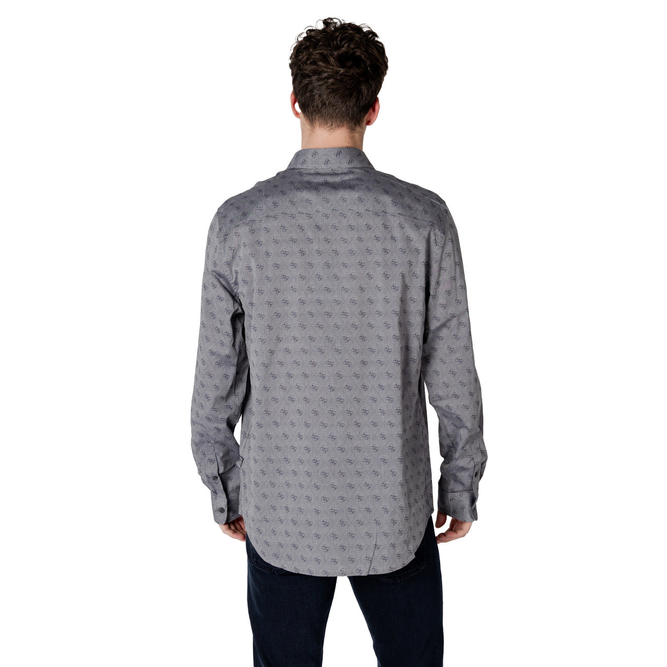 Guess Camicia Uomo Grigia Stampa Maniche Lunghe Colletto Classico