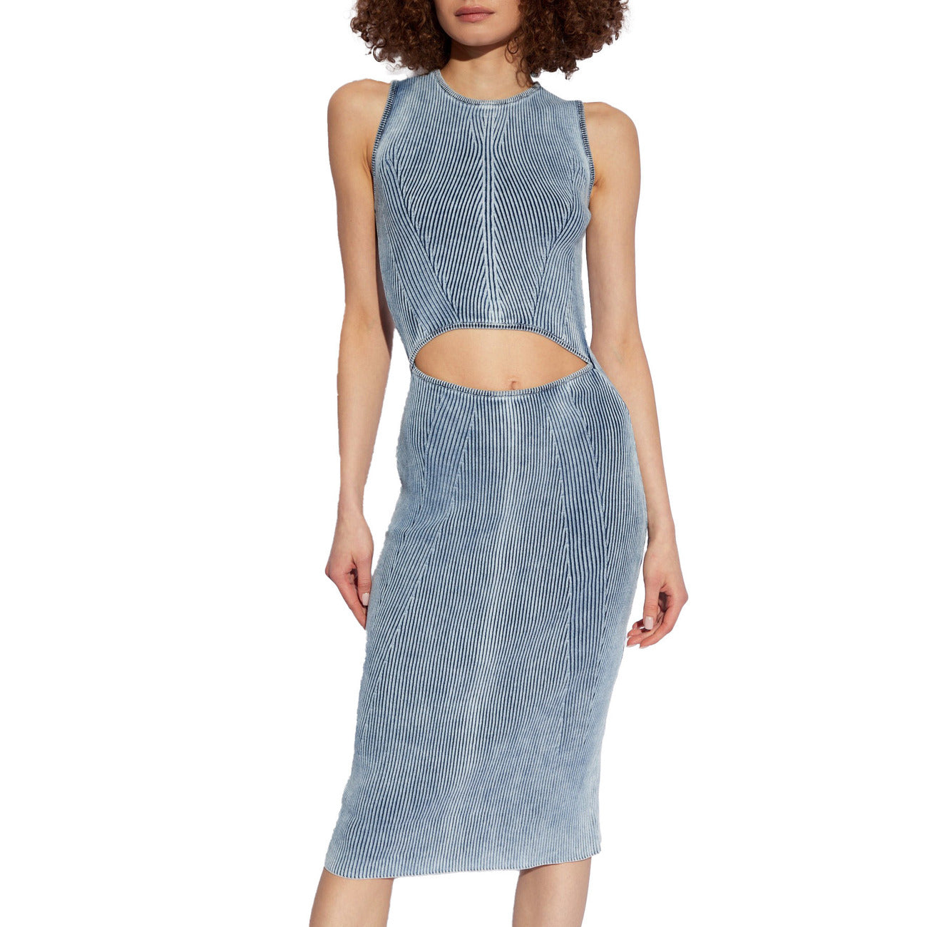 Diesel Abito Donna Smanicato Blu Cotone Elasticizzato Primavera Estate