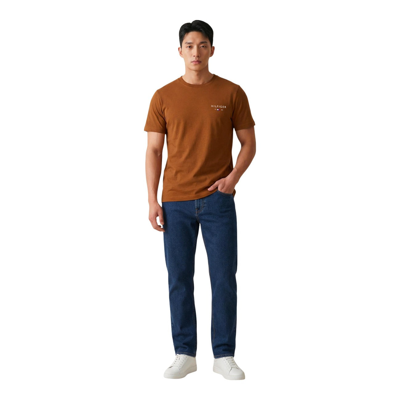 Tommy Hilfiger Jeans T Shirt Uomo Marrone Maniche Corte Cotone