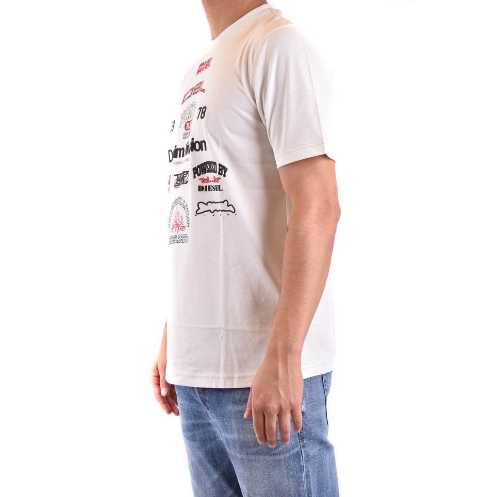 Diesel T Shirt Uomo Cotone 100 Bianco Stampa Girocollo Maniche Corte