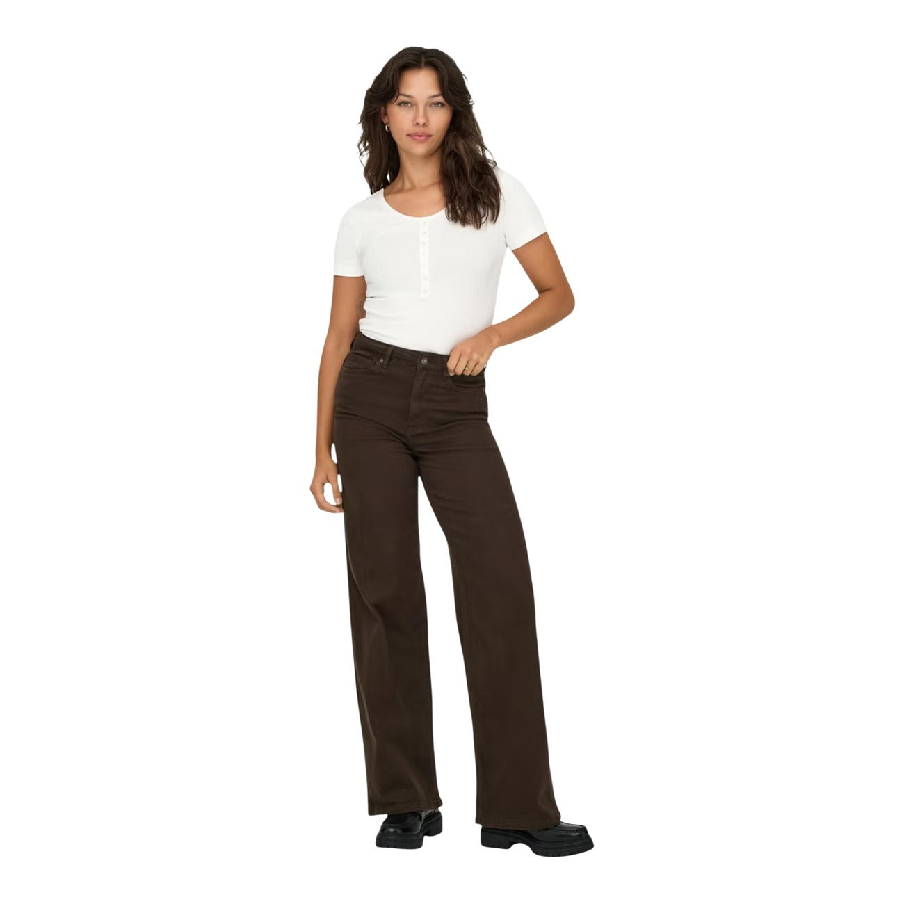 Jeans Donna Only Madison Blush Vita Alta Wide Marrone 99 Cotone