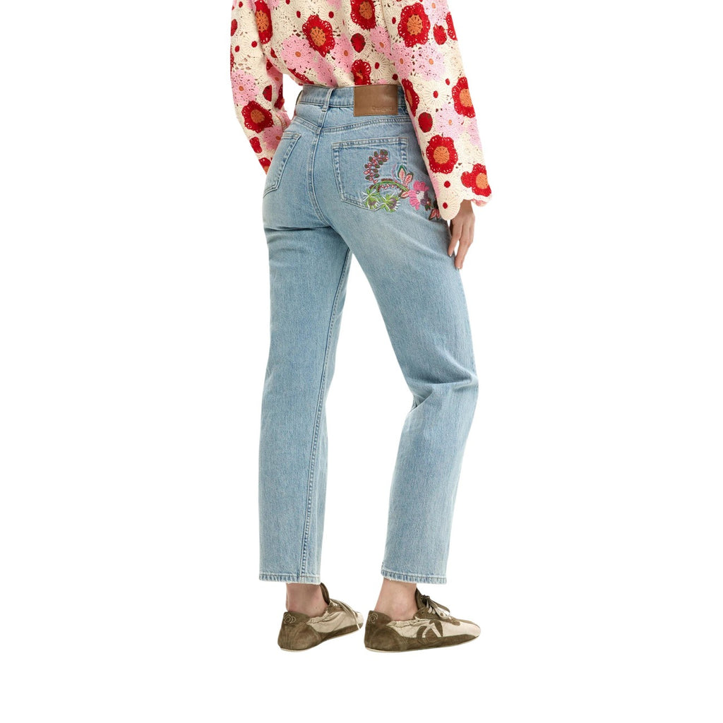 Jeans Donna Desigual Azzurro Fantasia Floreale Vita Media Zip