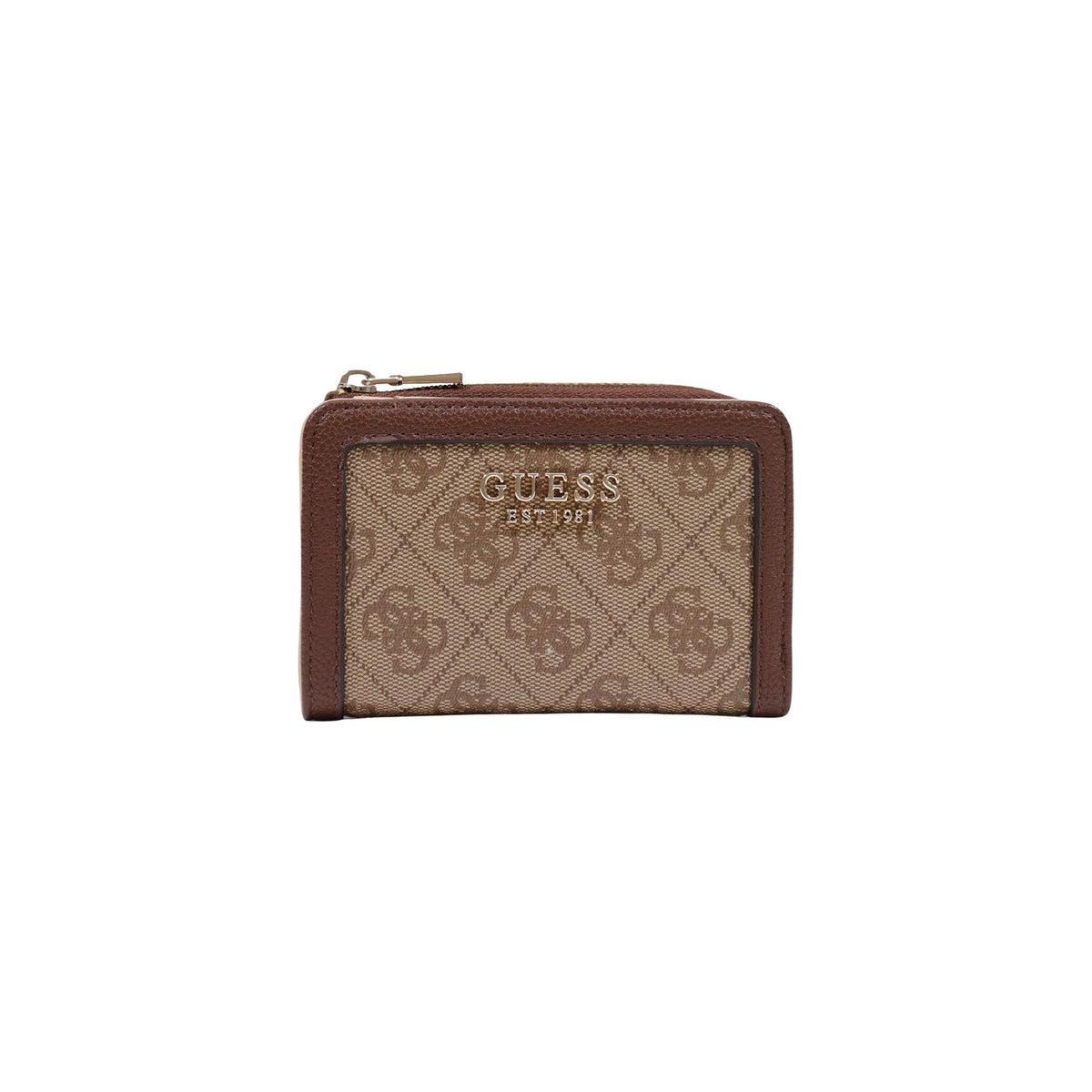 Guess Portafoglio Donna Grigio Stampa Logo Zip Compatto Con Tasche Interne Ed Esterne 20.5x10.5x2 cm