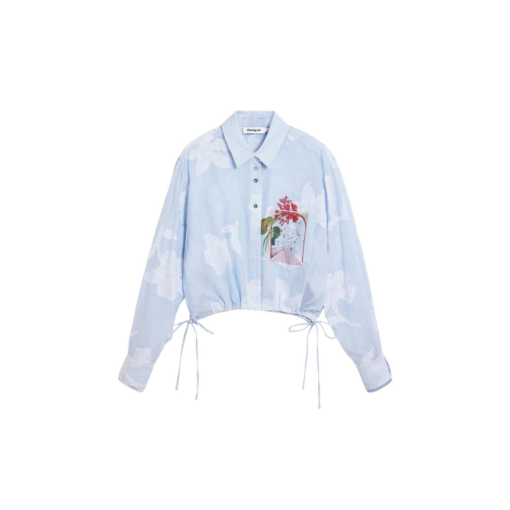 Desigual Camicia Donna Floreale Azzurro Cotone Puro Maniche Lunghe