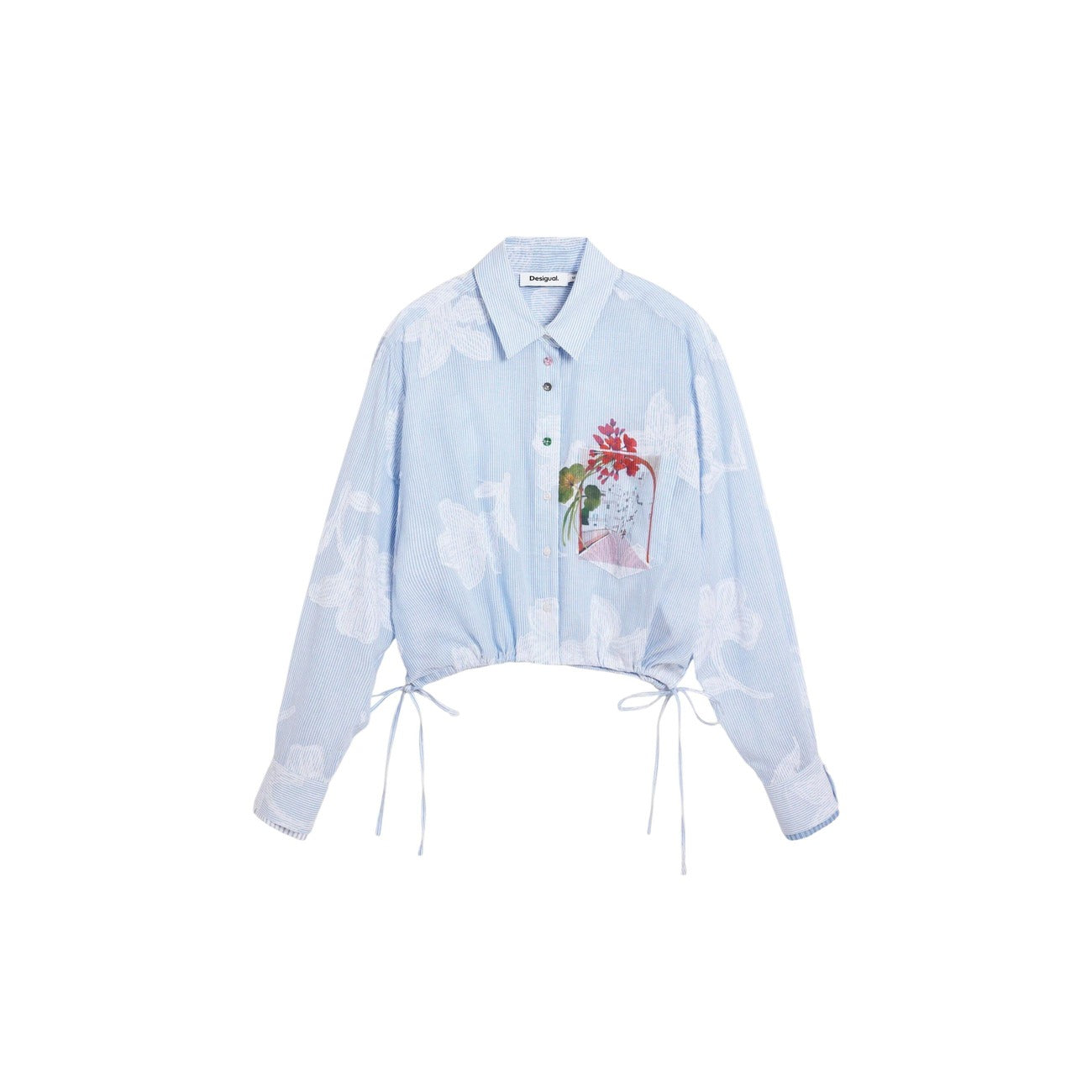 Desigual Camicia Donna Floreale Azzurro Cotone Puro Maniche Lunghe