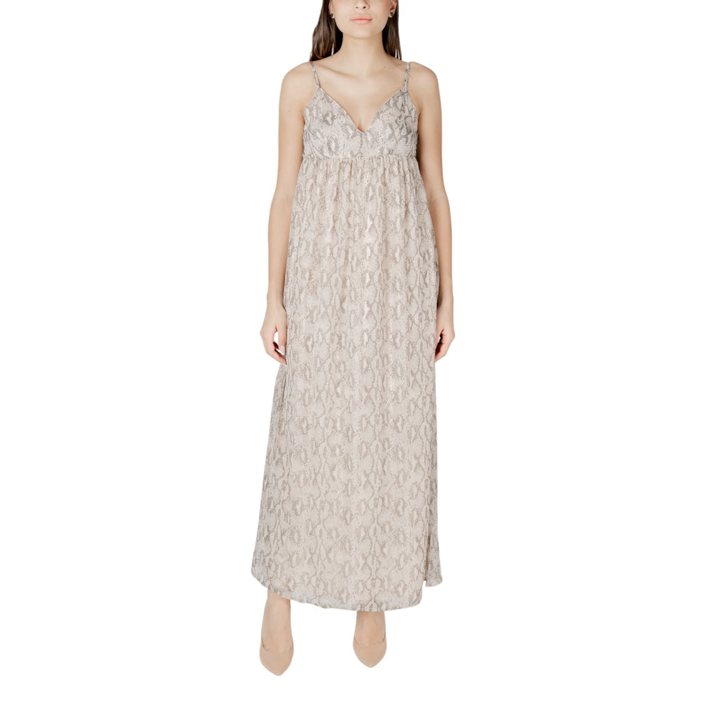 Only Abito Donna Beige Spalline Scollo A V Profondo Primavera Estate