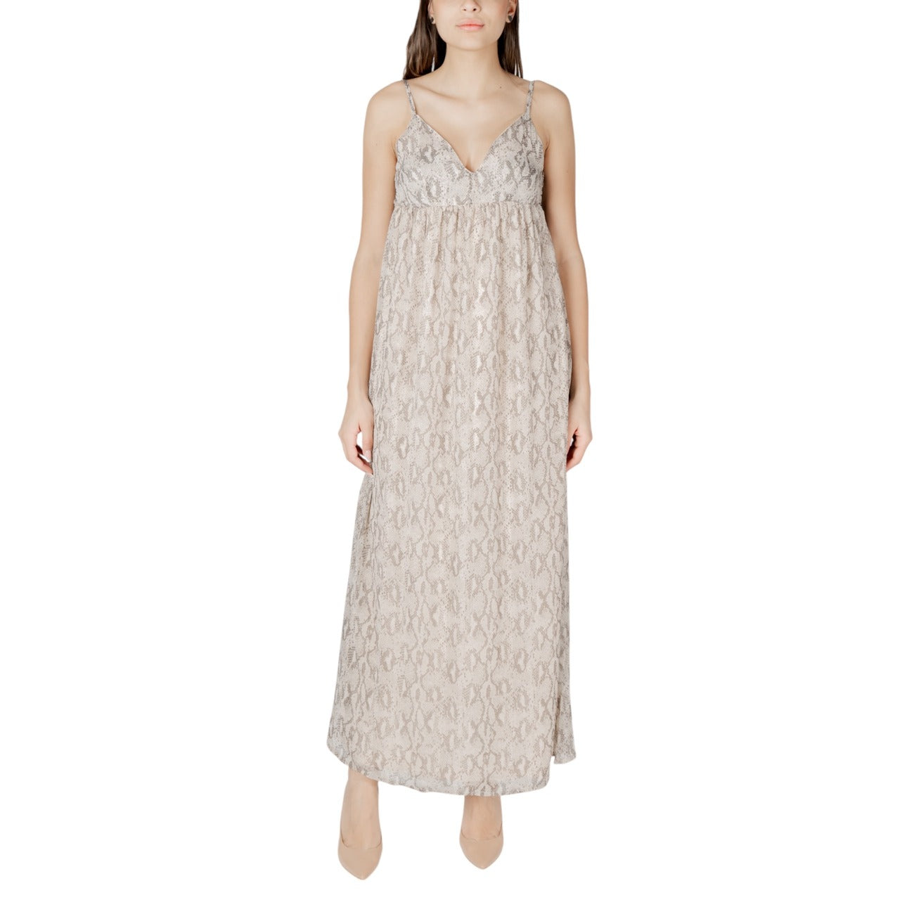 Only Abito Donna Beige Spalline Scollo A V Profondo Primavera Estate