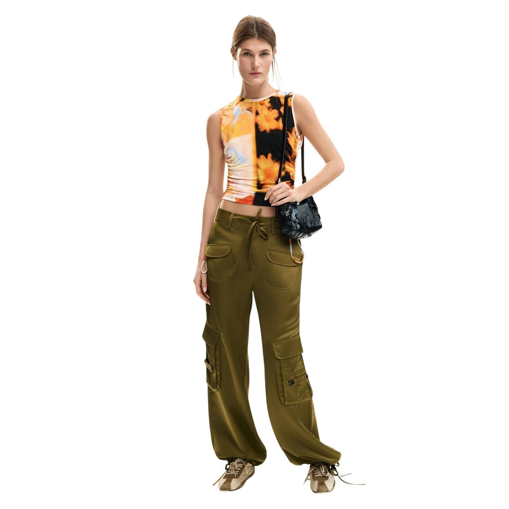 Desigual Top Donna Floreale Arancione Smanicato Scollo Tondo Primavera Estate
