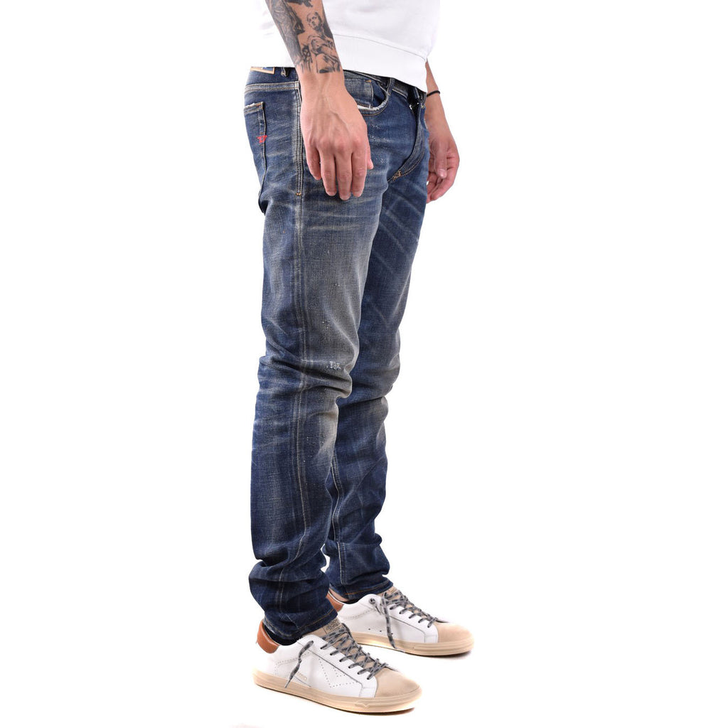 Diesel Jeans Uomo Blu Effetto Consumato Zip E Bottone Primavera Estate