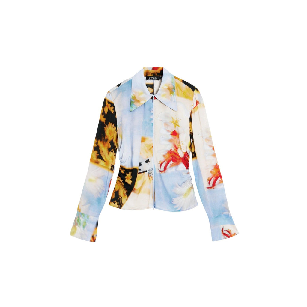 Desigual Camicia Donna Gialla Floreale Manica Lunga Con Cerniera