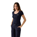 Guess T Shirt Donna Blu Maniche Corte Scollo Tondo Con Bottoni