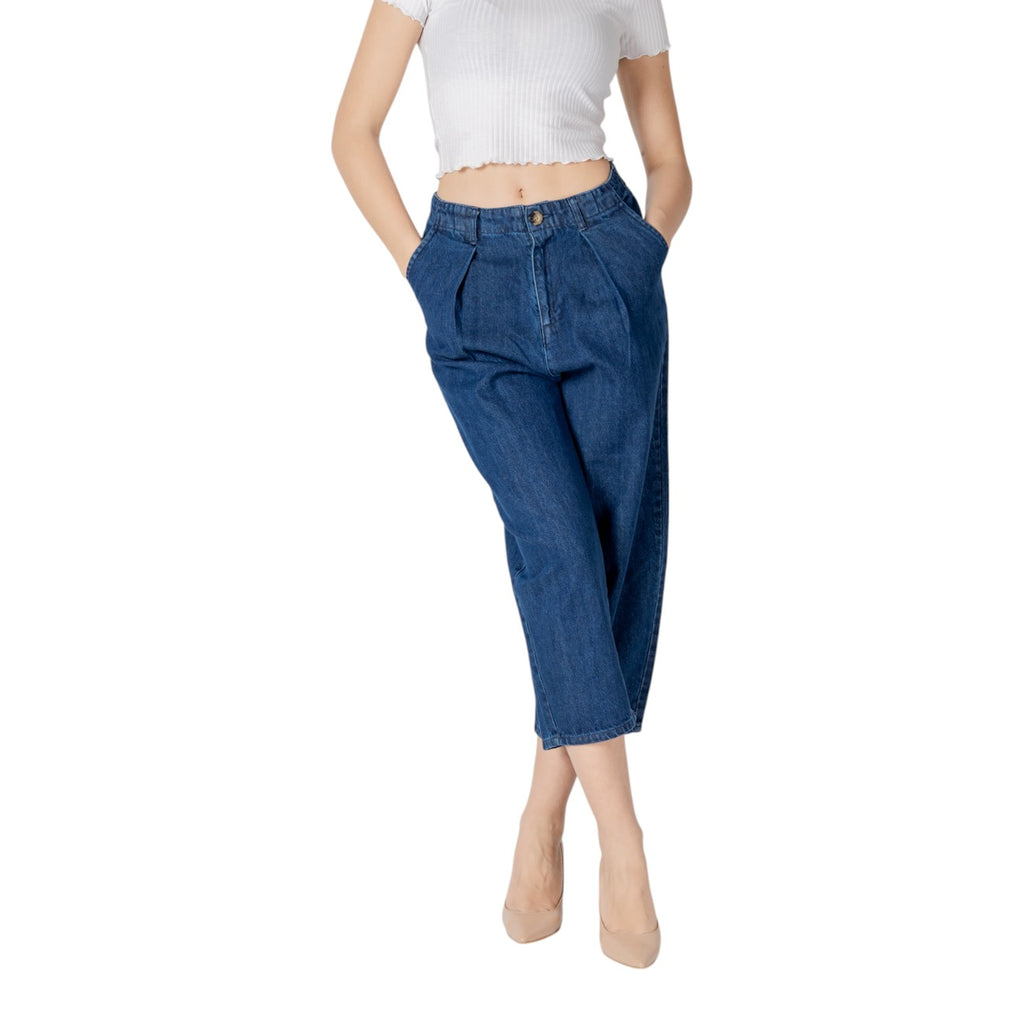 Only Jeans Donna Azzurro Vita Media 100 Cotone Zip E Bottone