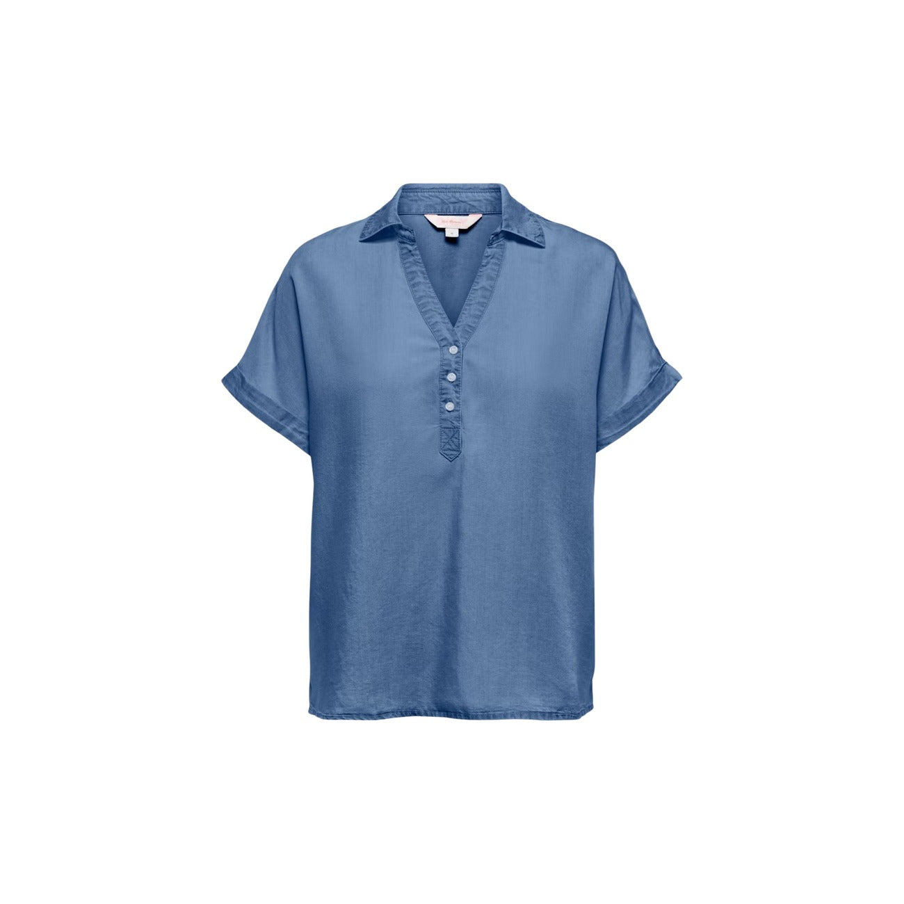 Only Blusa Donna Blu Maniche Corte In Lyocell 100 Percento Primavera Estate