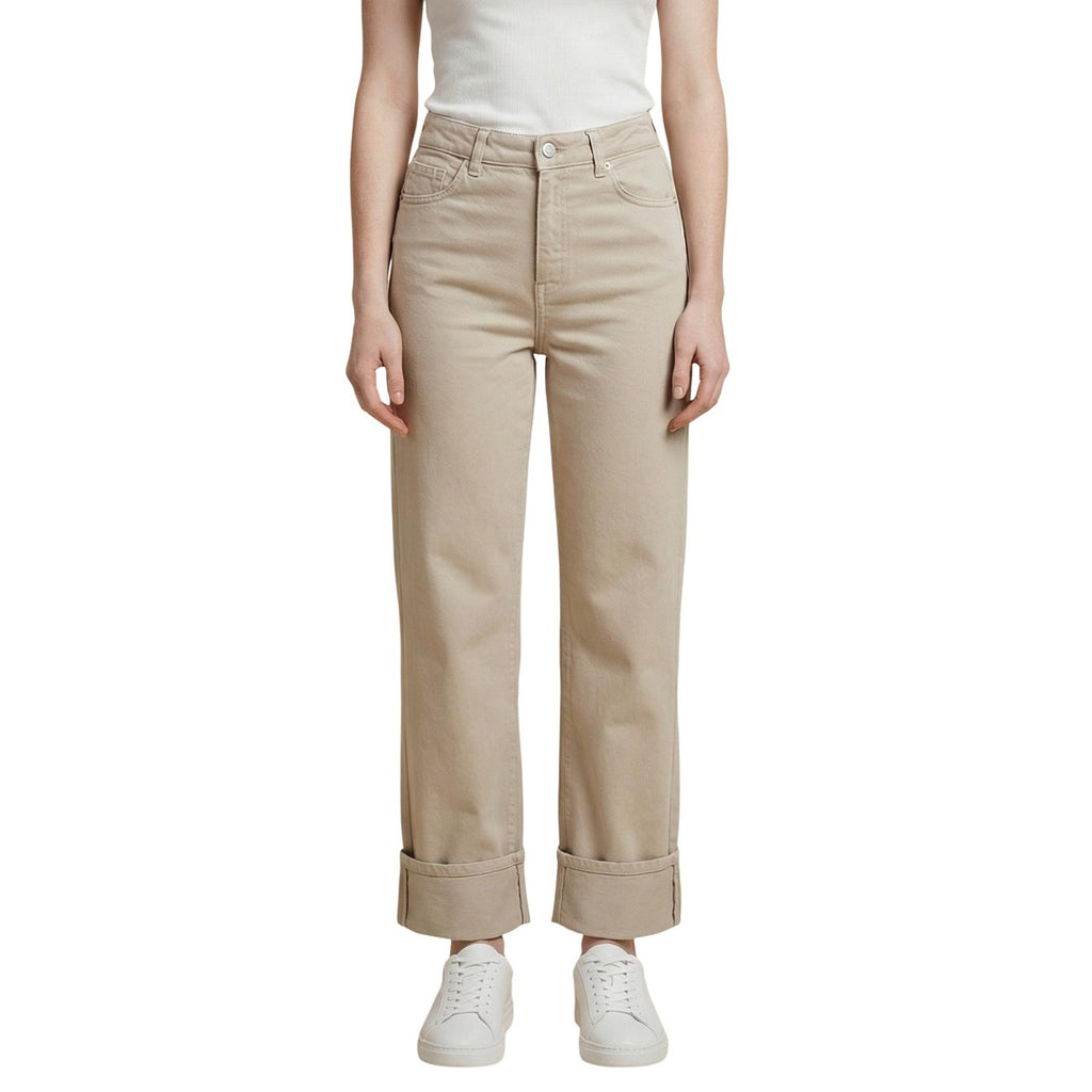 Only Jeans Donna Beige In 100 Cotone Vita Media Con Tasche E Zip