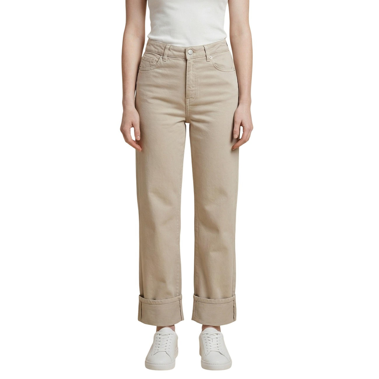 Only Jeans Donna Beige In 100 Cotone Vita Media Con Tasche E Zip