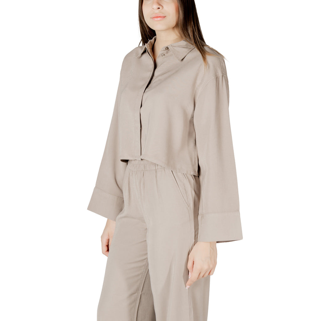 Only Blouse Donna Beige Maniche Lunghe Colletto Classico Viscosa
