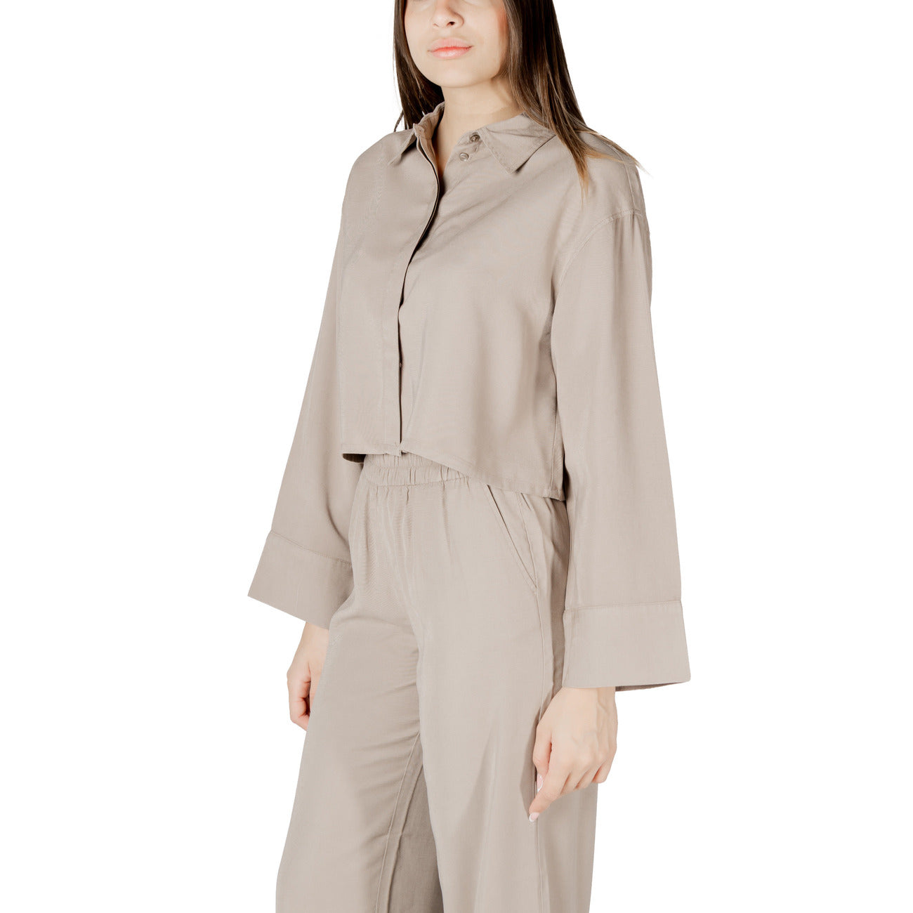 Only Blouse Donna Beige Maniche Lunghe Colletto Classico Viscosa