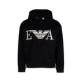 Emporio Armani Felpa Uomo Blu Con Cappuccio Stampa Misto Cashmere Lana