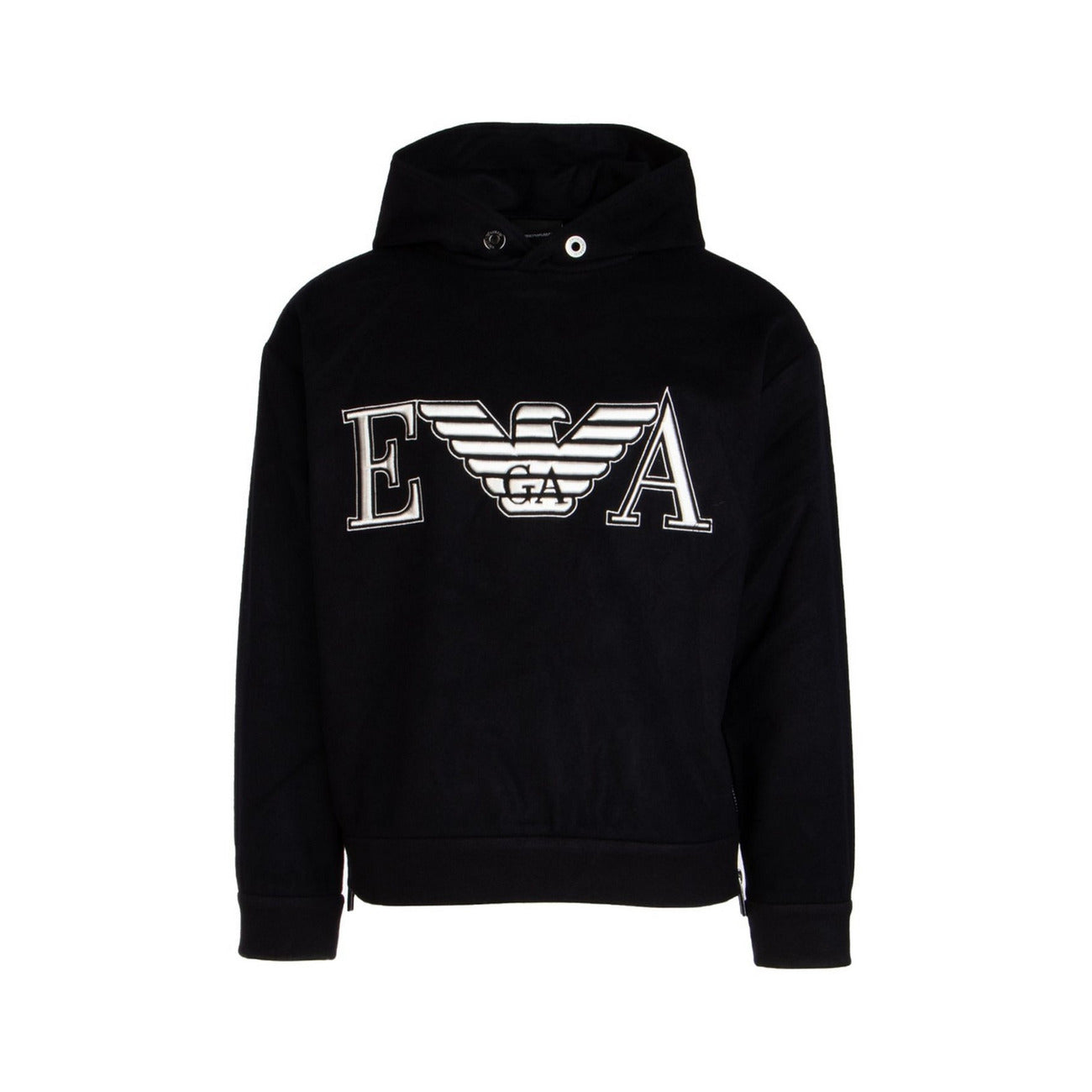 Emporio Armani Felpa Uomo Blu Con Cappuccio Stampa Misto Cashmere Lana