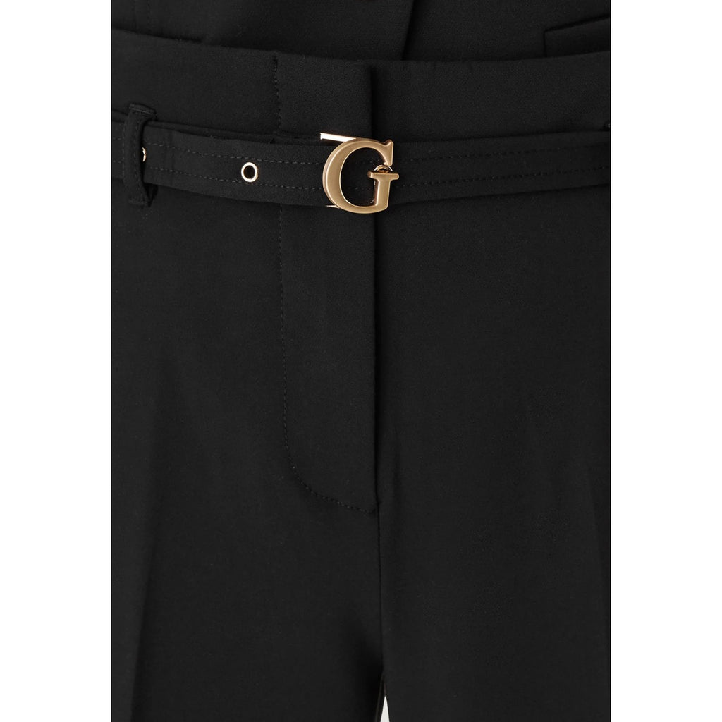 Guess Pantaloni Donna Structured Crepe G Belt Neri Eleganti Primavera Estate