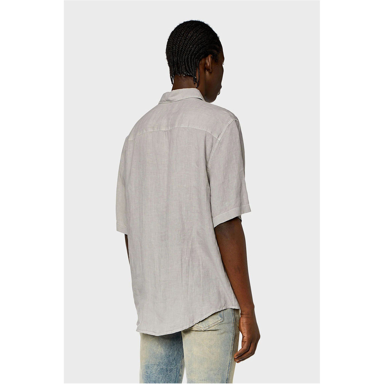 Diesel Camicia Uomo Beige Cotone Puro Maniche Corte Colletto Classico Tasca